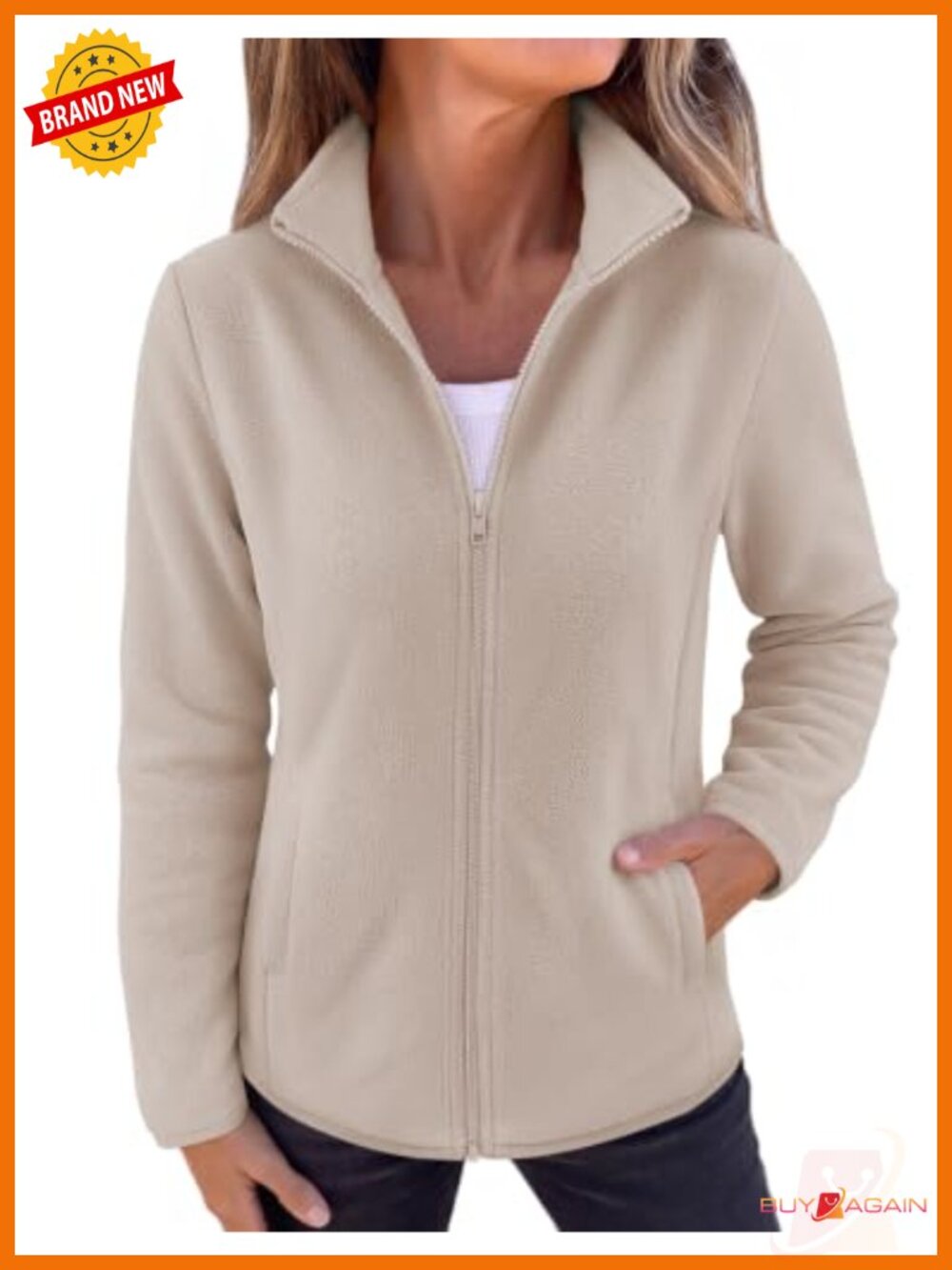Women's Lightweight Fleece Jacket Full Zip Stand Collar Pockets